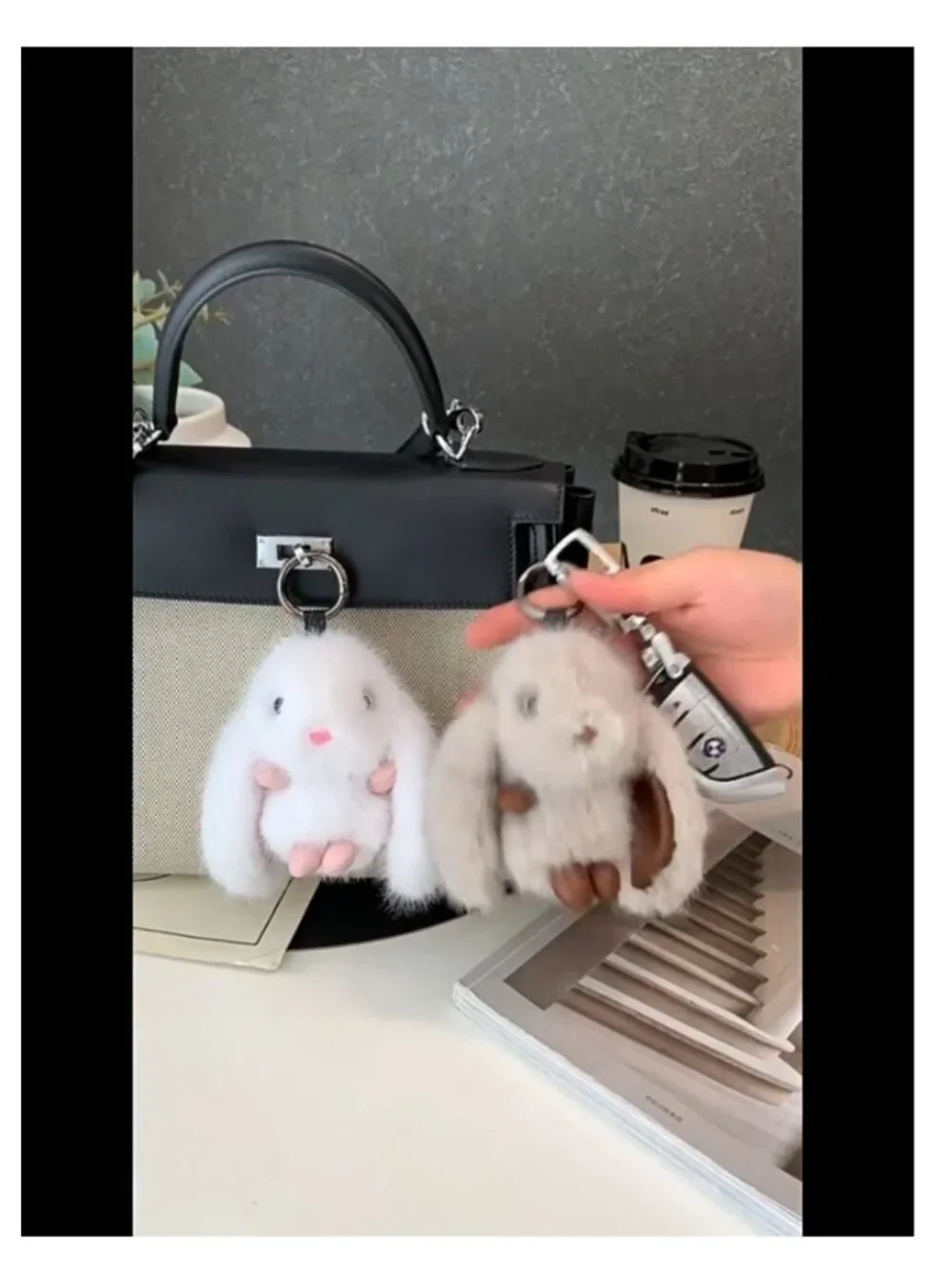 Fluffy Long Ears Bunny Keychain Plush Rabbit Key Ring Bag Charm Purse Pendant
